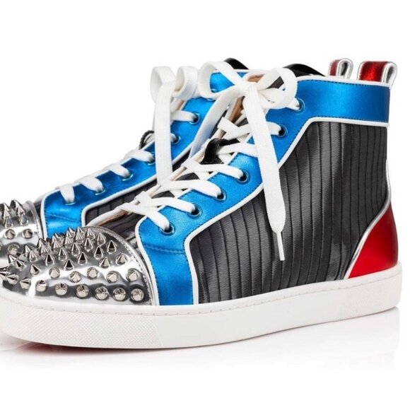 Men’s Christian Louboutin LOU SPIKES ORLATO FLAT Hi High Top Sneakers Shoes 41.5 - Picture 1 of 16